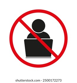No Computer Use Icon. Prohibited Laptop Symbol. Digital Restriction Sign. Vector Illustration.