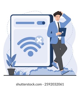 No Connection concept with weak signal, internet error, and network failure offline mode illustration 