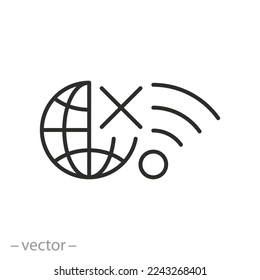 sin icono de conexión, conexión sin conexión, error wifi, símbolo de línea delgada en fondo blanco - ilustración de vector de trazo editable