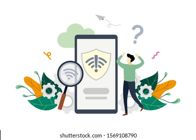 No Connection, No Internet, Search Wireless Network Signal On Mobile Phone Concept Vector Flat Illustration Template, Suitable For Background, Landing Page, Advertising Illustration