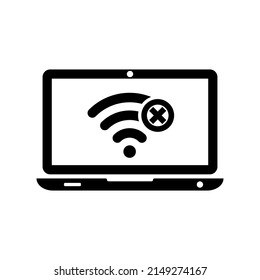 No Connection Laptop. Wi-fi Sign With Off Signal. No Internet Symbol. Vector Illustration Flat Design. Isolated On White Background. Wi-fi Pictogram. 