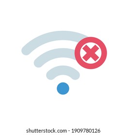No connection. Wi-fi sign with off signal. No internet symbol. Vector illustration flat design. Isolated on white background. Wi-fi pictogram. 