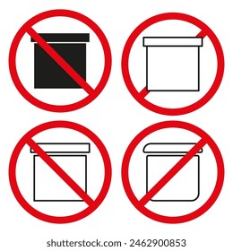 No Containers Sign Set. Forbidden Bin Icons. Disposal Ban Vector Symbols. Waste Prohibition Signs.