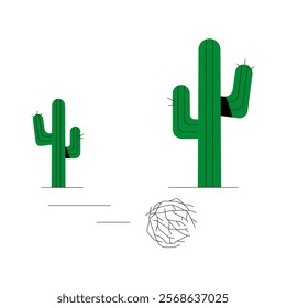 No Content Found With Cactus And Tumbleweed In Flat Vector Illustration Symbolizing Empty State UI Concept, Isolated On White Background.