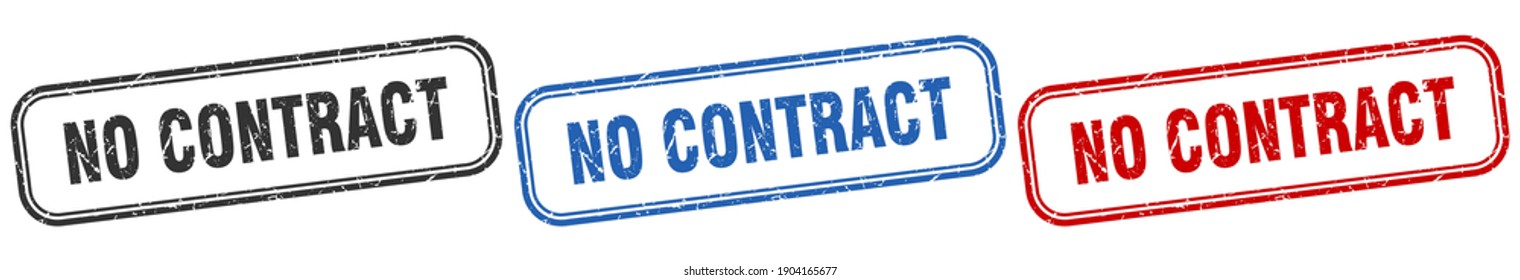 No Contract Square Isolated Sign Set. No Contract Stamp