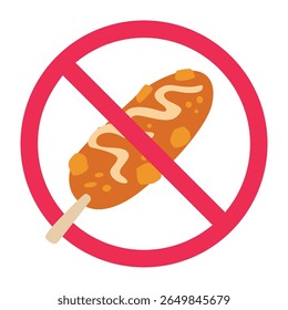 No corn dog sign, forbidden corn dog sign, korean corn dog prohibited symbol, no korean street food icon, no deep fried snack symbol