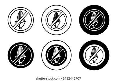 No Corn sign flat line icon set. No Corn sign Thin line illustration vector