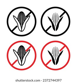 No Corn sign Vector Icon Set. Fructose-free syrup symbol in black filled and outlined style.