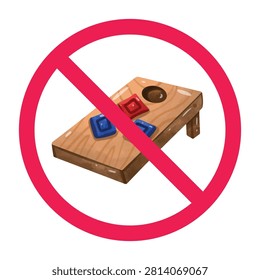 No cornhole board game prohibition sign icon, bean bag toss game prohibition sign vector