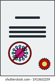 No hay ningún icono de certificado de coronavirus. Esquema Editable Con Diseño De Relleno De Color. Ilustración vectorial.