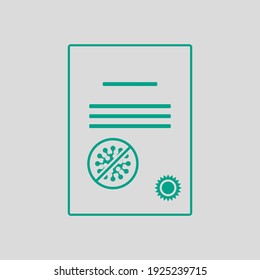 No Coronavirus Certificate Icon. Green on Gray Background. Vector Illustration.