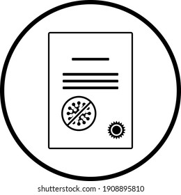 No Coronavirus Certificate Icon. Thin Circle Stencil Design. Vector Illustration.