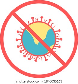 No coronavirus sign or stop coronavirus in the world vector icon isolated in white background for apps mobile, print and websites. Warning label.