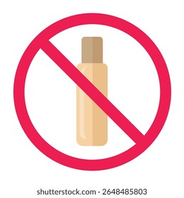 Nenhum sinal cosmético, sinal de cuidados da pele proibido, garrafa de cuidados da pele com círculo cruzado vermelho, nenhum símbolo de produto de beleza, pare de usar o sinal de cuidados da pele
