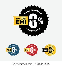 No Cost Emi, 0% Interest, Icon, Badge, logo, emblem, symbol, sticker, flat vector, isolated illustration. 