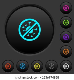 No covid dark push buttons with vivid color icons on dark grey background