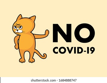 No covid-19 with cat vector. No covid-19 background. Angry red cat vector. Angry cat cartoon character. Grumpy cat vector. Stop Coronavirus disease COVID-2019 vector