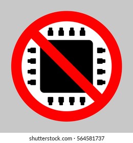 No CPU icon illustration. Forbidden sign isolated on gray background.