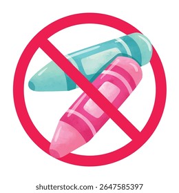 No crayon sign, forbidden crayon sign, prohibited crayon symbol, no coloring tool symbol, restricted crayon drawing sign