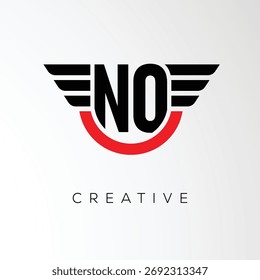 NO Creative Wings Letter Logo with Modern Shield - Powerful Business and Branding Symbol	
