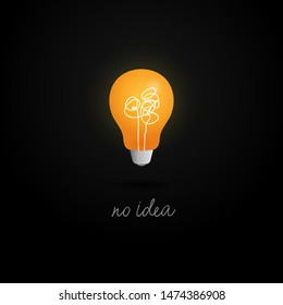 no creativity complicated idea concept illustration. light bulb with messy filament thread line vector design.