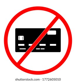 No credit card payment. Cash. Red prohibition sign. Stop symbol with text, Sorry, no credit card accepted