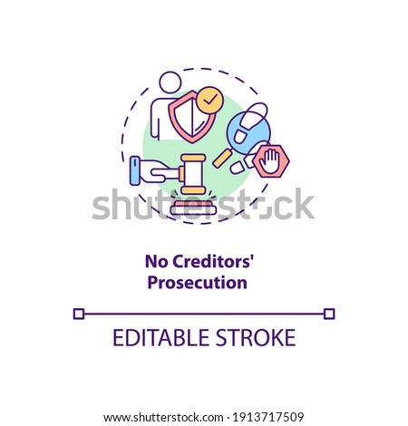 No creditors prosecution concept icon. Prevent legal act for debtor. No financial crisis. Debt free. Bankruptcy idea thin line illustration. Vector isolated outline RGB color drawing. Editable stroke