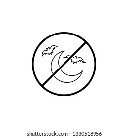 No Crescent and bat icon. Simple thin line, outline vector of Halloween ban, prohibition, forbid icons for UI and UX, website or mobile application