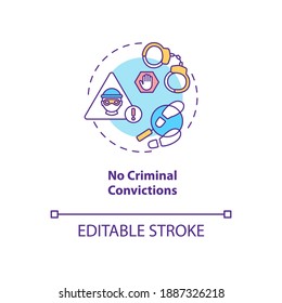 Kein Konzept für strafrechtliche Verurteilungen ist Symbol. Online-Abstimmungsanforderung Idee dünne Linie Illustration. Strafregister. Polizeibescheinigungen. Vektorgrafik einzeln Umriss RGB Farbzeichnung. Bearbeitbarer Hub