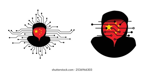 Nenhum criminoso mascara o roubo de dados. Guerra híbrida e guerra, ataque DDoS. Guerra cibernética, conflito na China. Hackers, crimes cibernéticos e phishing de criminosos cibernéticos roubam informações pessoais ou de negócios. Espiões digitais.