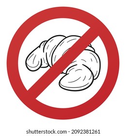 No Croissant Symbol Isolated on White Background. Breakfast Vector Illustration Prohibition Stop Sign.