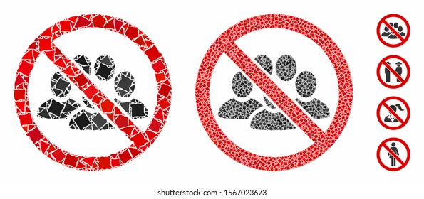 No crowd composition of trembly parts in variable sizes and color tints, based on no crowd icon. Vector tuberous parts are grouped into collage. No crowd icons collage with dotted pattern.