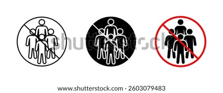 No crowd icon. Public gathering restriction vector illustration. Prohibited sign for limiting large groups of people in public spaces. Safety and social distancing alert symbol for crowd control.