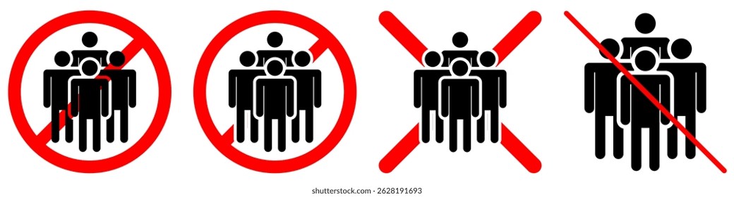 Nenhum vetor de ícone de multidão para distanciamento social, áreas de baixo tráfego e gerenciamento de segurança. Ideal para imagens de saúde pública, controle de eventos e ilustrações de gerenciamento de população.