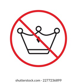No crown vector icon. Forbidden crown flat sign design. No king vector sign. Prohibited prince vector icon. Warning, caution, attention, restriction ban label symbol. No queen crown sign