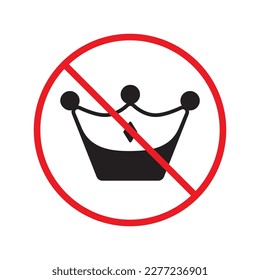 No crown vector icon. Forbidden crown flat sign design. No king vector sign. Prohibited prince vector icon. Warning, caution, attention, restriction ban label symbol. No queen crown sign