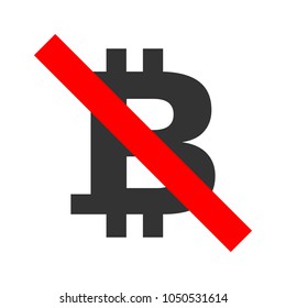 No cryptocurrency accepted sign. Crossed out bitcoin symbol. Vector icon.