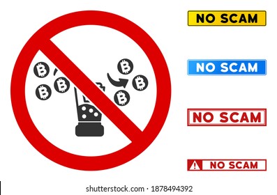 No Cryptocurrency Mixer sign with messages in rectangle frames. Illustration style is a flat iconic symbol inside red crossed circle on a white background. Simple No Cryptocurrency Mixer vector sign,