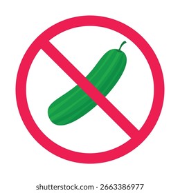 Nenhum sinal de pepino, sinal vegetal de pepino proibido, não comer símbolo de pepino, ilustração de vetor plana
