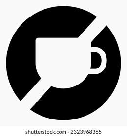 No cup. Food ban. Not to drink. No coffee. Cafe closed. Vector icon.