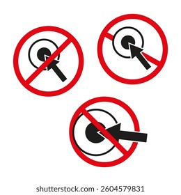 No cursor icons. Prohibited pointer shapes. Warning symbol circle. Red restriction mark.