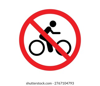 No Cycling Prohibited Sign Vector Illustration with Bicycle and Rider Silhouette in Red Strikeout Circle