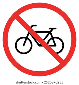 Kein Fahrradschild. Weißes rundes Schild mit rotem Umriss. Kein Fahrrad-Vektor. Verboten.