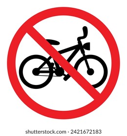 no cycling symbol, prohibitory sign, red crossed out circle vector symbol with bicycle silhouette