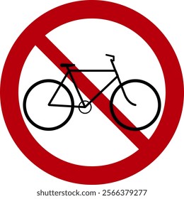 No cycling vector sign featuring a bicycle silhouette over a red crossed circle