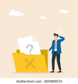 No Data. No Result, Data Not Found Concept. Angry Man With Empty File Folder. Vector Illustration.