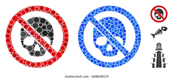 No dead skull composition of round dots in different sizes and shades, based on no dead skull icon. Vector round dots are organized into blue mosaic.