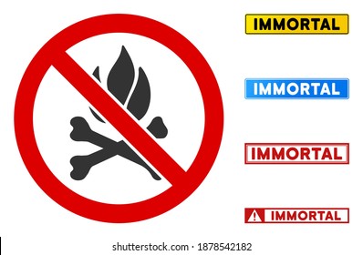 No Death Fire sign with phrases in rectangular frames. Illustration style is a flat iconic symbol inside red crossed circle on a white background. Simple No Death Fire vector sign, designed for rules,