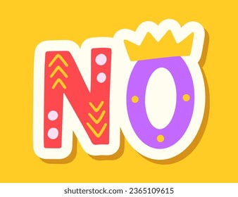 No Decorative Lettering Word Cut Out Planner Sticker Typography Design Element. Vector Illustration in Vintage Scandinavian Style with Tribal Ornament