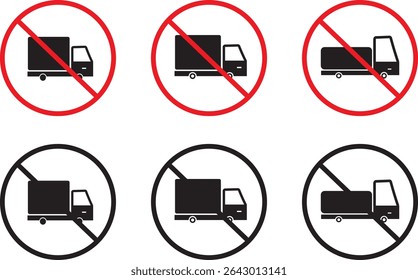no delivery truck icon, sinal proibido, No Bus, estacionamento símbolo sinal proibido, Transport Bus Icons, ilustração vetorial,
